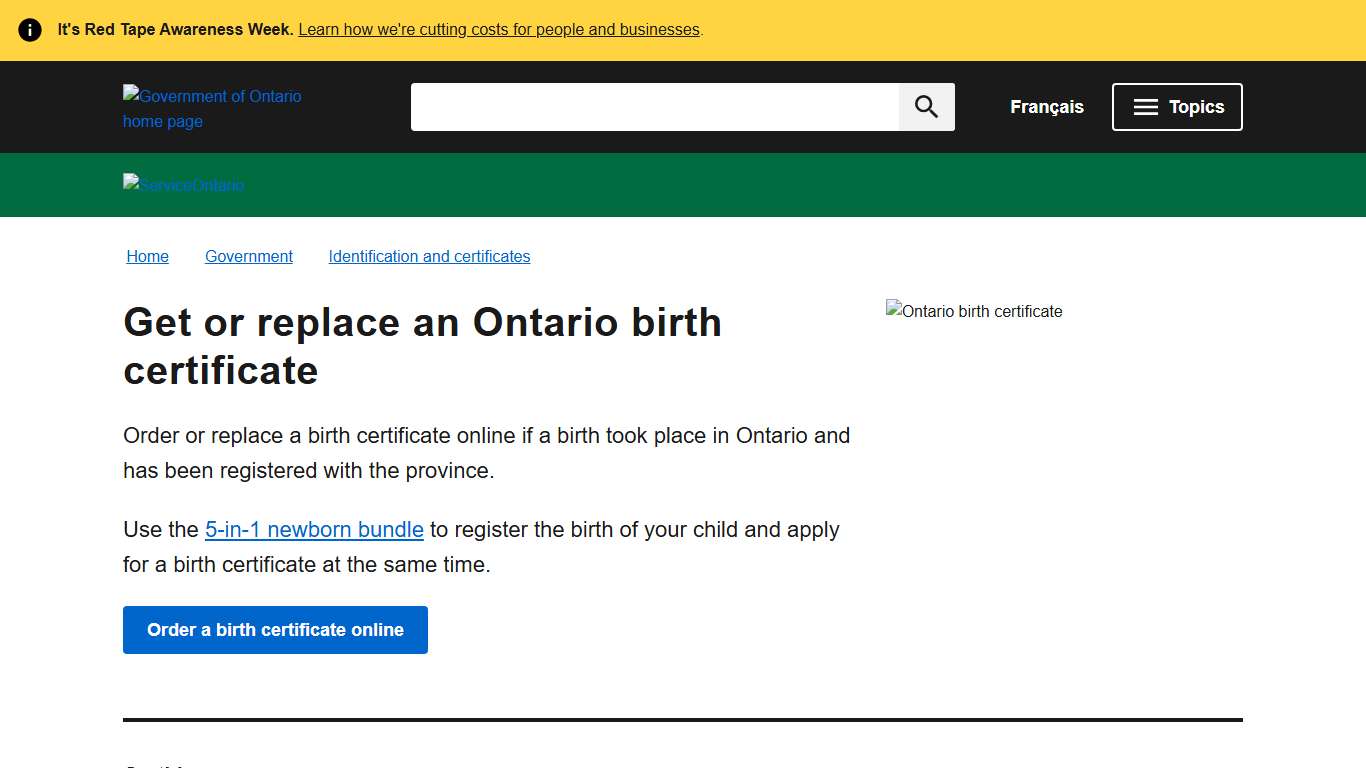Get or replace an Ontario birth certificate ontario.ca